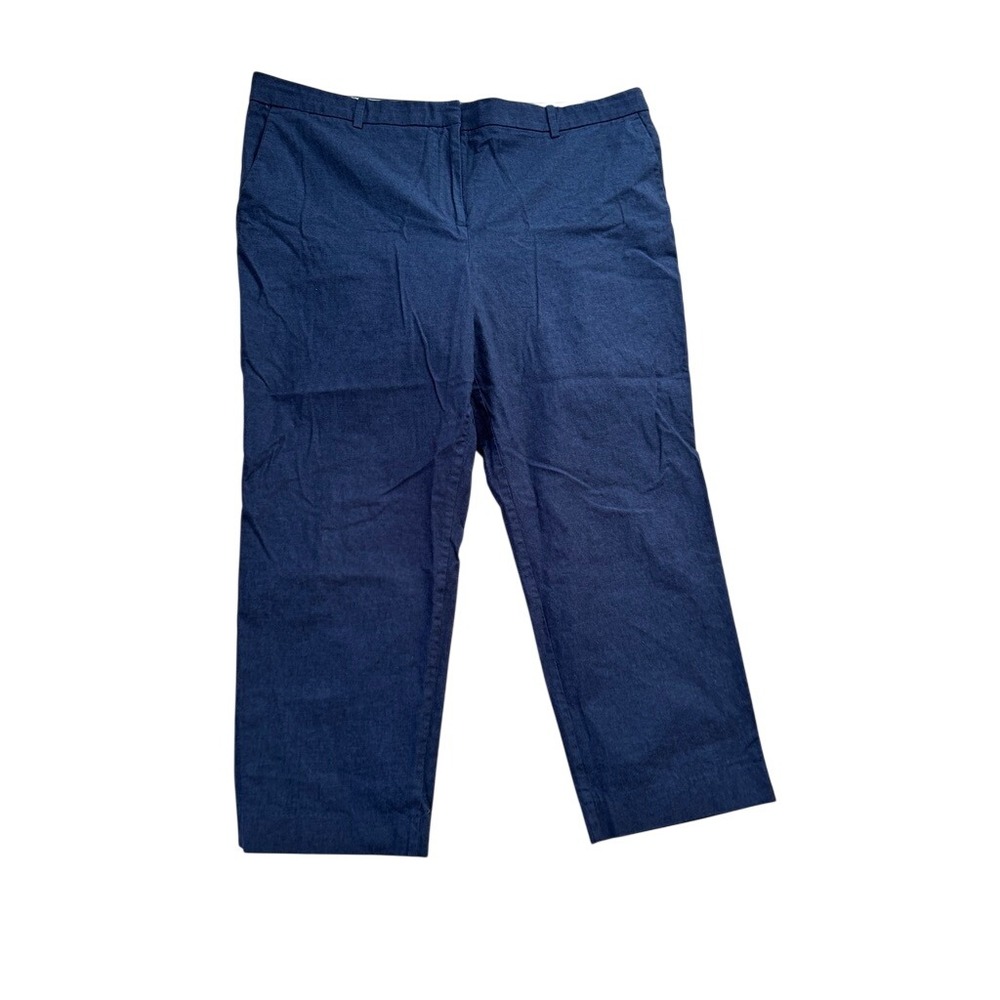 Ann Taylor Women Navy Blue Cotton Ankle Trousers Size 18 Straight Leg Pockets